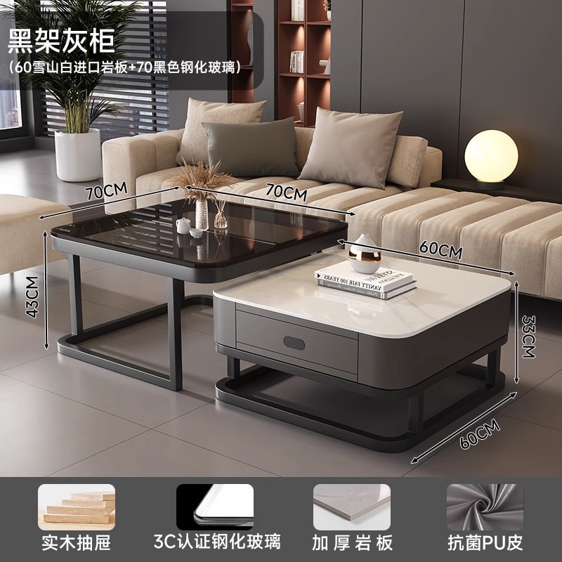 Mesa de té de roca sala de estar de alquiler familiar pequeña casa de lujo simple cuadrado moderno cuadrado de vidrio