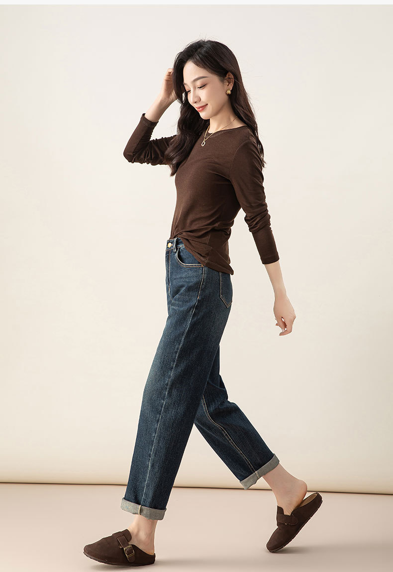 Quần jeans nữ ống côn cạp cao chất liệu Lyocell mềm mại màu xanh vintage — màu xanh chi tiết 5