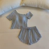 Blue breast pads, shorts, with short sleeve