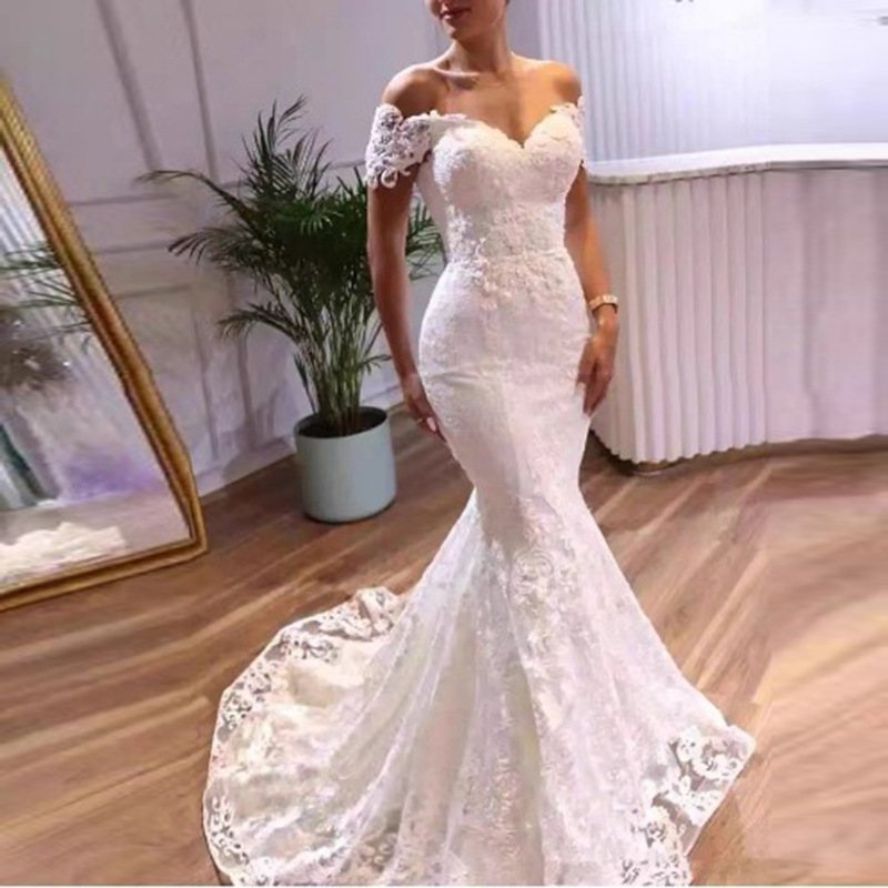 Mermaid Wedding Dress 2026 New Style for Brides, European and American Style, Off-Shoulder, Backless, Lace, Slimming, Simple, with a Train, Court Style Mermaid Wedding Dress 2026 New Style for Brides, European and American Style, Off-Shoulder, Backless, Lace, Slimming, Simple, with a Train, Court Style