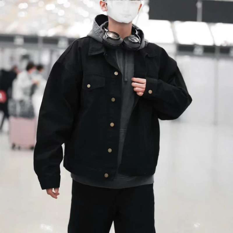 kanye侃爷同款美式RO风暗黑水洗工装外套男潮牌宽松百搭牛仔夹克|undefined