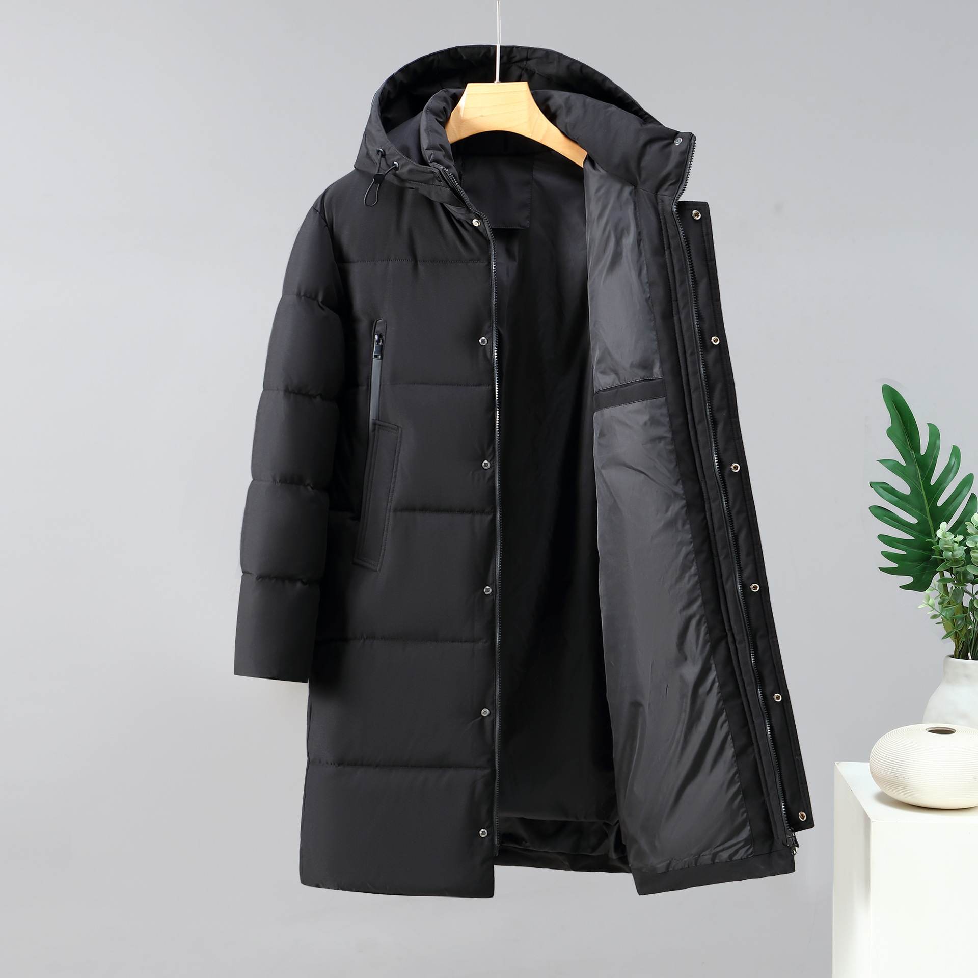 Men's Clothing Thickened long men's Silk cotton jacket winter hat outdoor windproof warm knee length thick men's cotton jacket_voghion.com