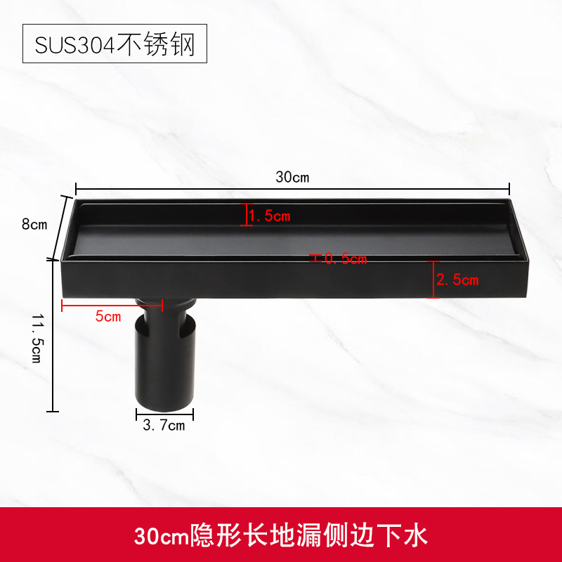 Desagüe de piso negro de acero inoxidable baño ducha desodorante antibloqueo tira cocina y baño cuadrado con incrustaciones de azulejos lavadora