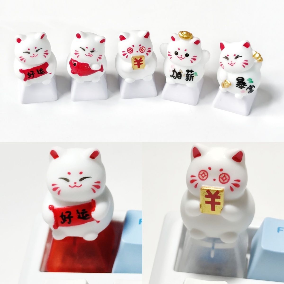 Keycap Cat Cute Keycap Personalized Handmade Three-Dimensional Good Luck Punk Steam Cartoon Mechanical Keyboard Blessings