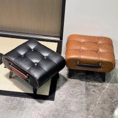 靴交換用スツール、リビングルーム用コーヒーテーブル、小さな低いスツール、家庭用ソファ用フットスツール、イタリア風の軽奢なオイルワックスレザー、積み重ね可能