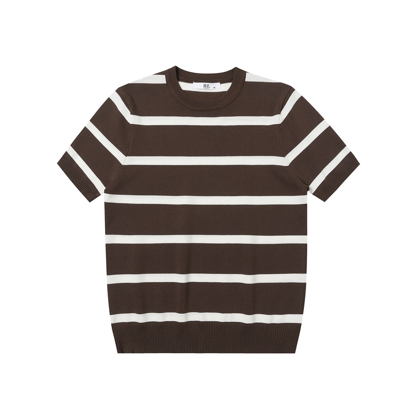 Summer New Slim-Fit Knit Shirt Top Round Neck T-Shirt Men's Casual Retro Color-Blocked Striped Men's Short-Sleeved Shirt Summer New Slim-Fit Knit Shirt Top Round Neck T-Shirt Men's Casual Retro Color-Blocked Striped Men's Short-Sleeved Shirt