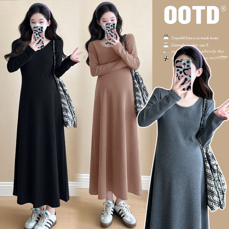 Maternity Autumn Dress, New Fashionable Round Neck Slim-Fit Long Dress for Spring and Autumn Maternity Autumn Dress, New Fashionable Round Neck Slim-Fit Long Dress for Spring and Autumn