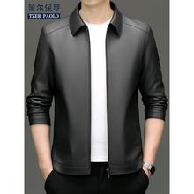PU皮衣外套男士2025春秋新款翻领休闲上衣潮流帅气仿真皮夹克男