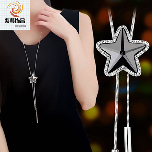 Korean version of the new five-pointed star sweater chain Women's simple fashion temperament pendant accessories long tassel necklace wholesale