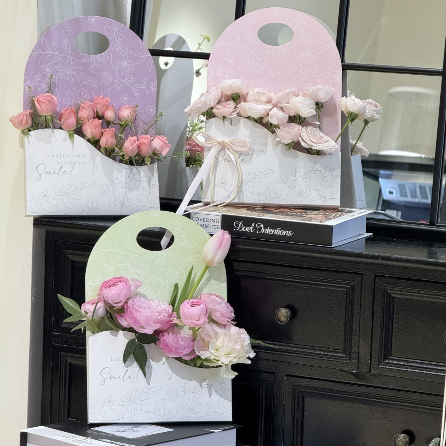 手提插花diy手工花艺包花多支袋花店包装材料礼盒折叠情人节花盒