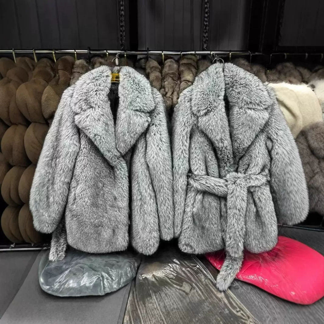 亚马逊速卖通跨境欧美现货批发冬季仿皮草外套女中长款貂毛绒大衣
