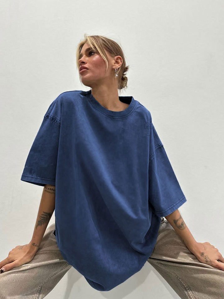 Áo thun nam tay ngắn cổ tròn cotton giặt mềm phong cách Âu Mỹ — Màu cà phê, Màu mơ, Màu tím, Màu xanh lam chi tiết 37