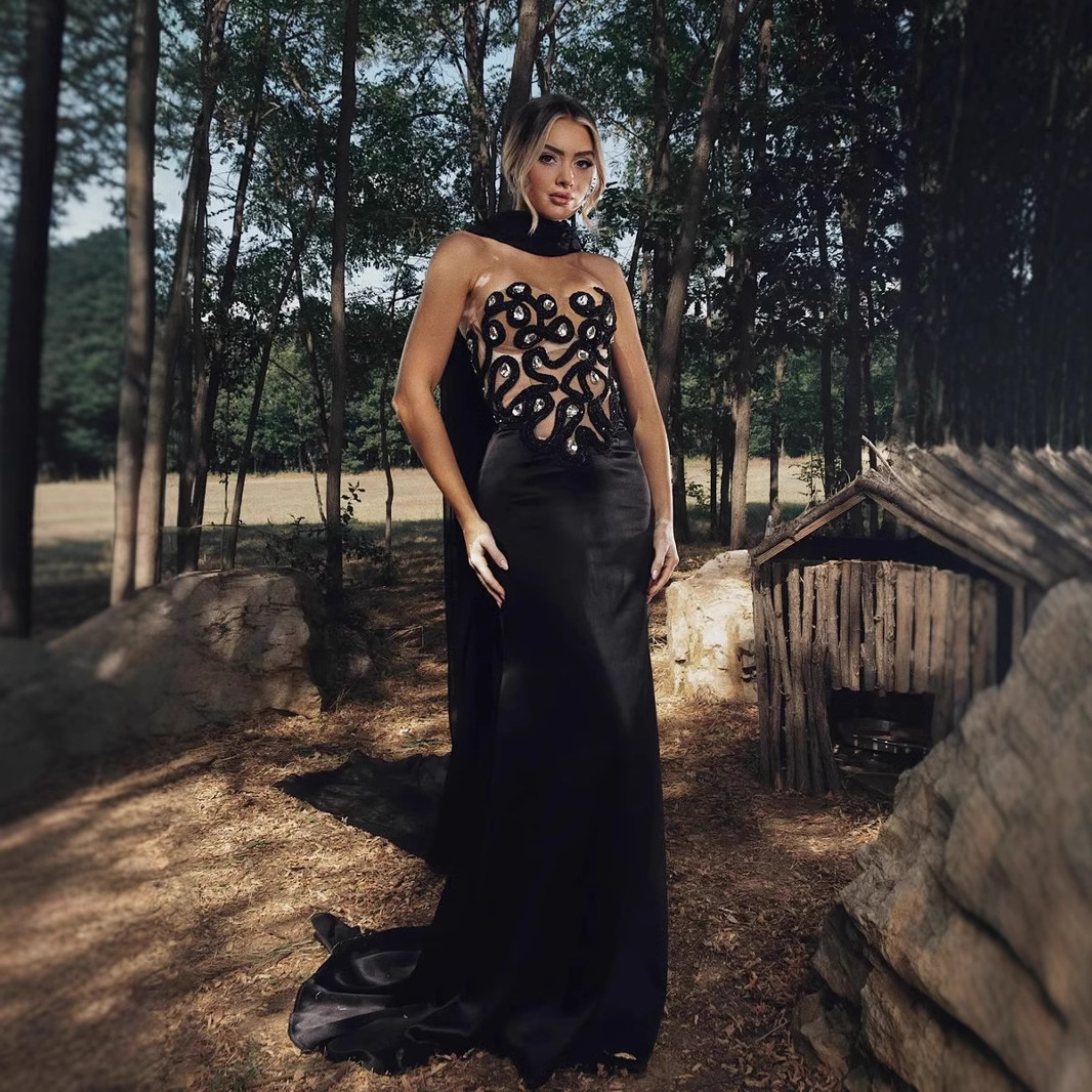 2025 Cross-border European and American Women's High-end Exquisite Diamond-encrusted Evening Dress Women's Banquet Temperament Elastic Bandage dress