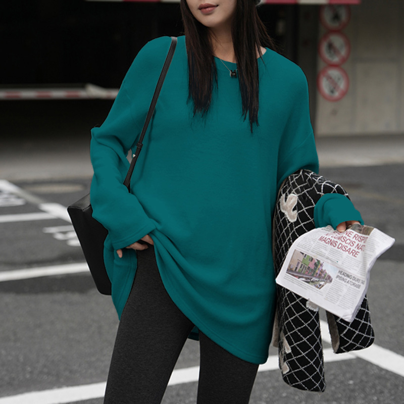 欧货大版中长款遮屁股上衣女德绒内搭加厚磨毛打底衫减龄长袖T恤|undefined