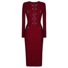 品质现货2025年新款时尚气质毛呢针织面料圆领修身显瘦长袖连衣裙