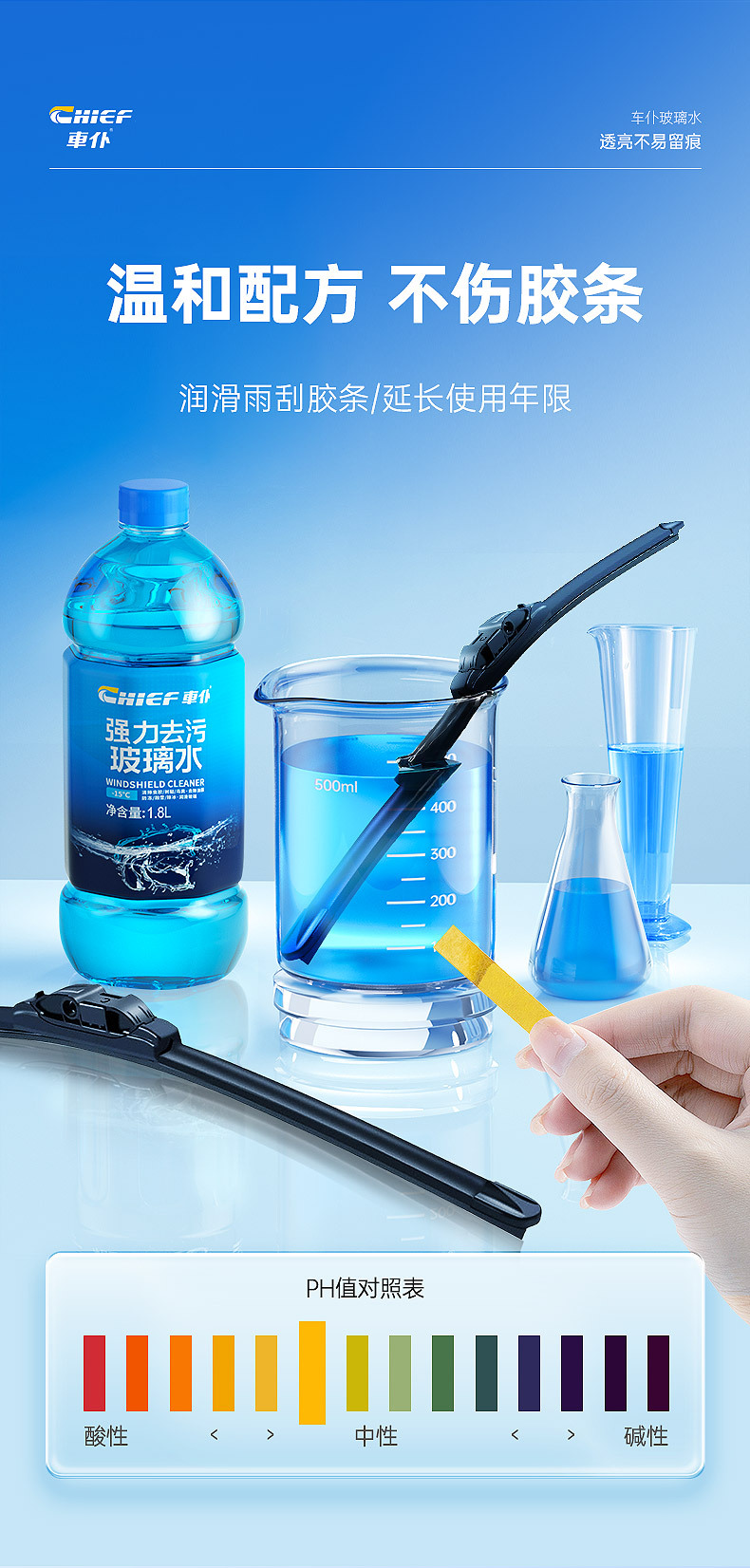 Chief Car Glass Cleaner Large Bottle Anti-Freeze Blue Bottle New Model Windshield Wiper Fluid for Car Use to Remove Insect Residue