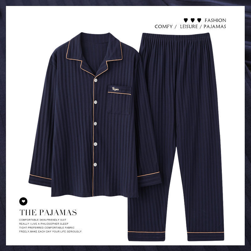 Pijama de algodón masculino primavera y otoño manga larga casual simple cardigan suelto grande conjunto de ropa para el hogar juvenil