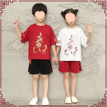 男女童洋气百搭夏季套装儿童中国风时髦上衣短袖休闲短裤两件套潮