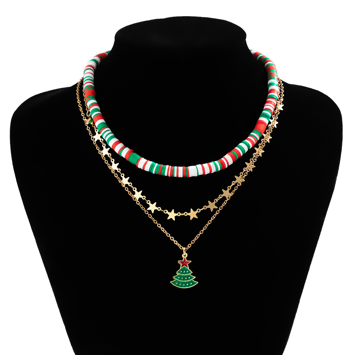 Christmas Beaded Choker Necklace With Crystal Snowman Charms_voghion.com