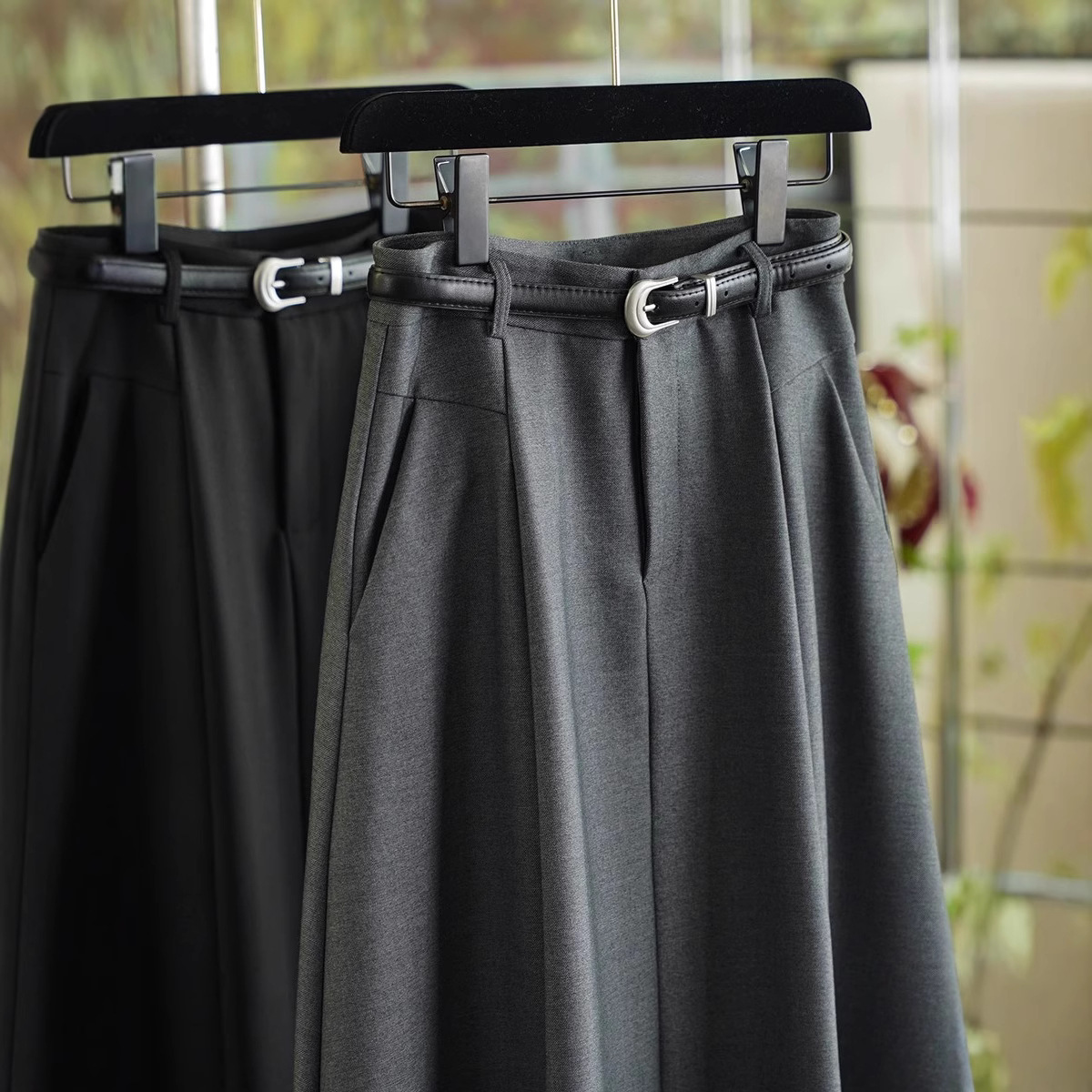 In-Stock Pear-Shaped Friendly Simple and Elegant High-Waisted Hip-Covering Slimming Mid-Length A-Line Skirt (Without Belt)