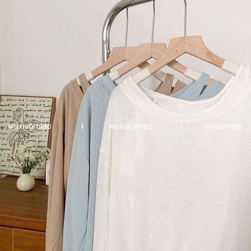 日焼け止め服、ゆったりとしたリラックス感、薄手のノースリーブベスト、長袖Tシャツ、女性用ツーピースセット、夏デザイン、日焼け止めネット|undefined