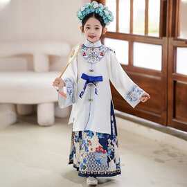 新款汉服女童明制簪花汉服儿童2025新中式中国马面唐装古风套装
