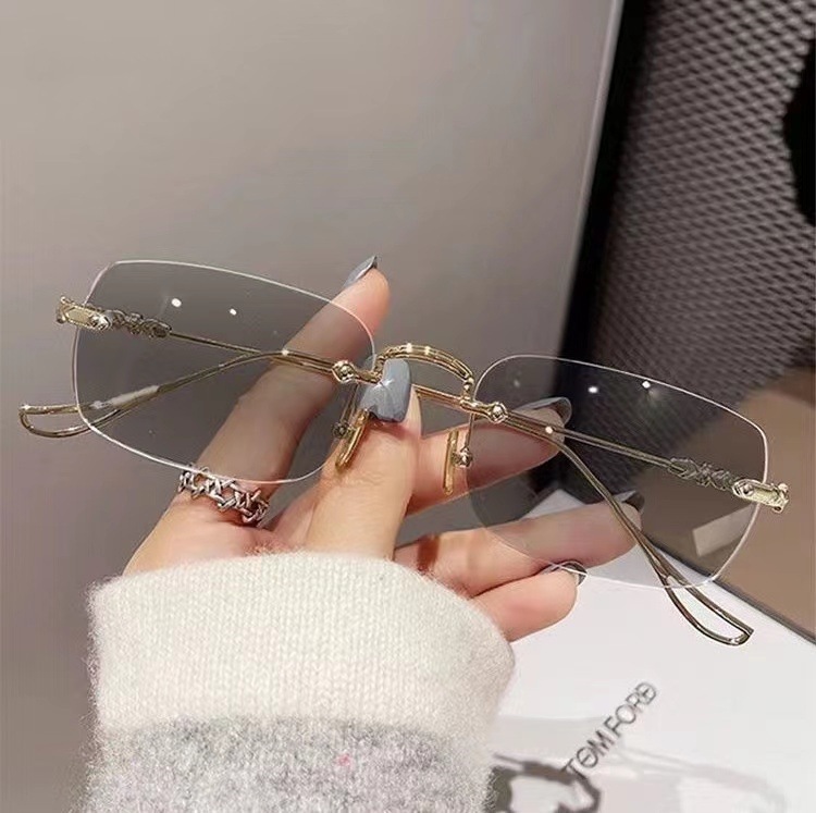 Color-Changing Prescription Glasses, Frameless Blue Light Blocking Glasses, Popular on Social Media, Trendy Prescription Glasses, Stylish Cross-Border Non-Prescription Glasses