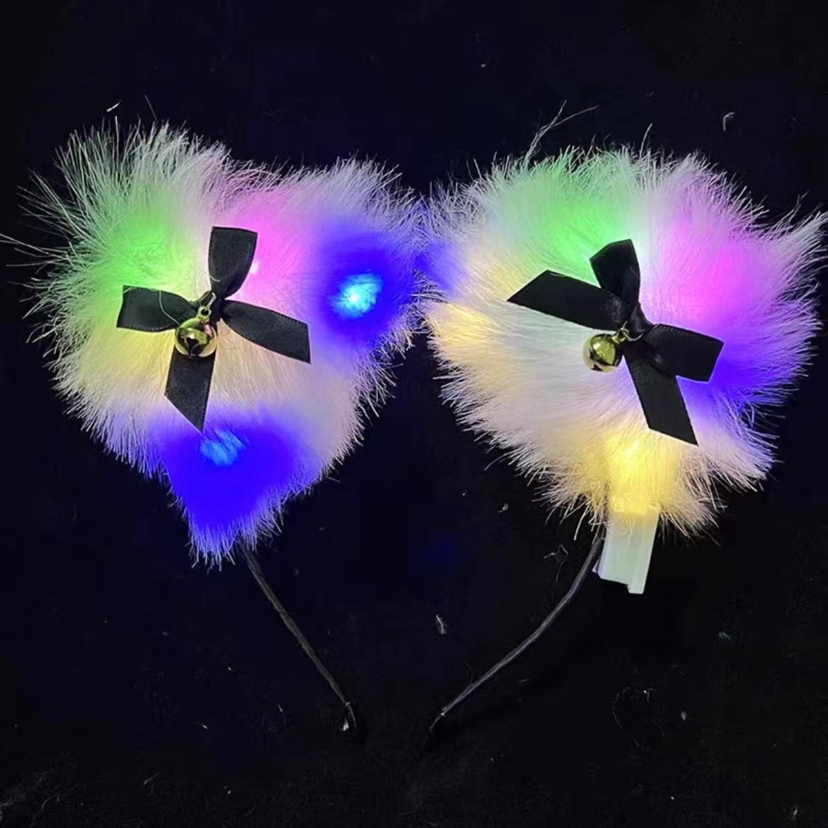 Nueva diadema con orejas de conejo de plumas con luces intermitentes, accesorio para la cabeza súper brillante, horquilla luminosa, popular en atracciones turísticas y puestos callejeros, venta al por mayor.