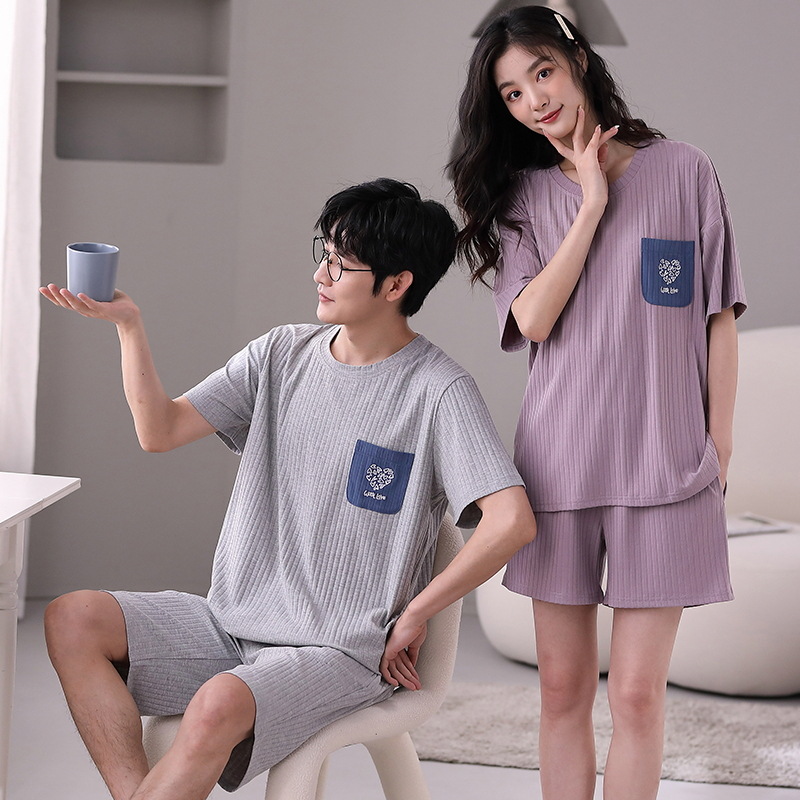 Pareja modal pijamas verano manga corta delgada simple traje de mujer ropa para el hogar hombres verano entrega transfronteriza