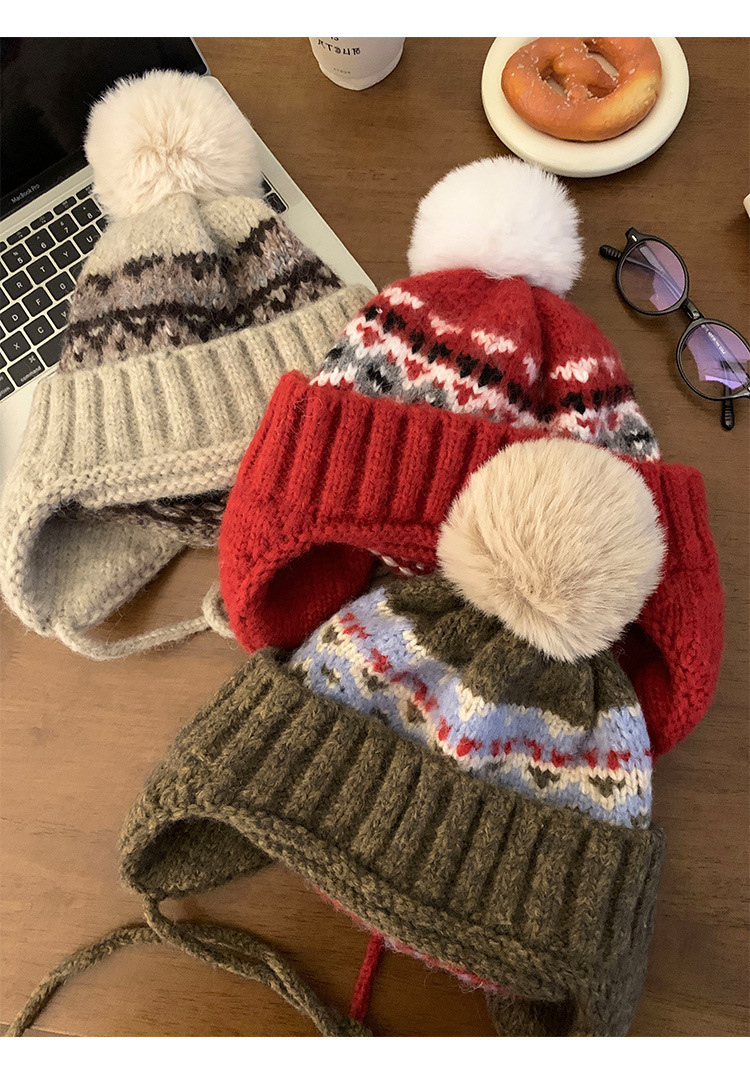 Vintage fair isle gebreide muts met oorkleppen voor dames_voghion.com