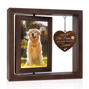 Wooden Dog Memorial Photo Frame Pet Supplies Rotating Double-Sided Wooden Photo Frame Decorative Pet Memorial Ornaments