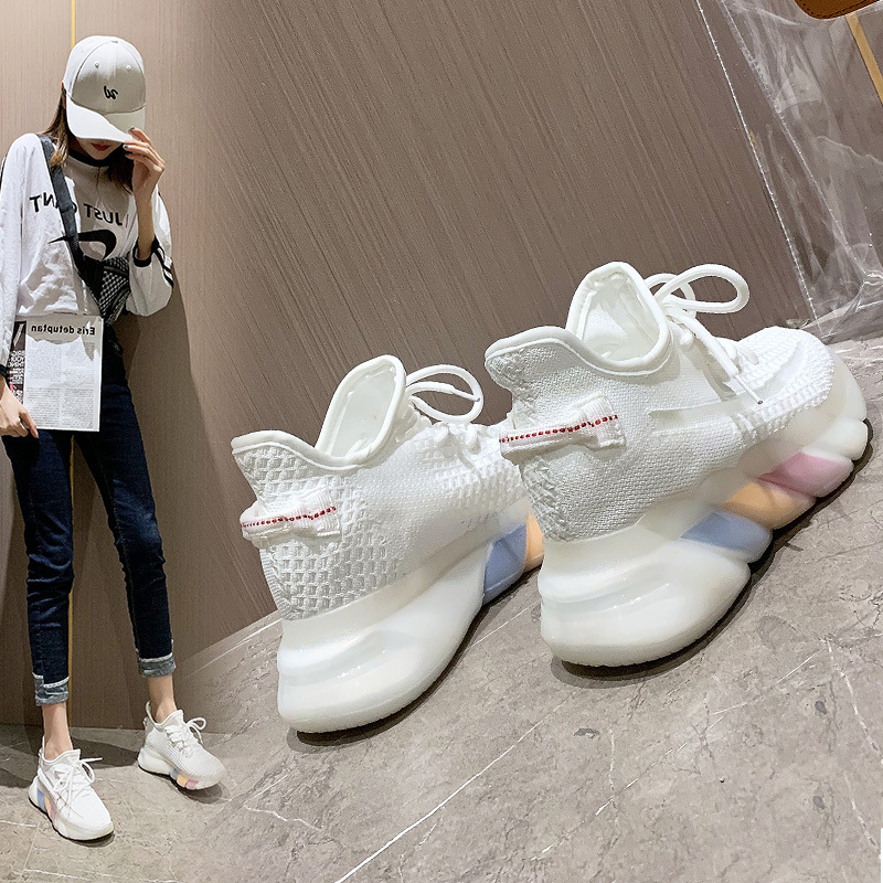 Wedge 2024 New Women's Shoes with Increased Height, Fly-Knit High Heels, Breathable Summer cm Color Matching Women's Thick Soles
