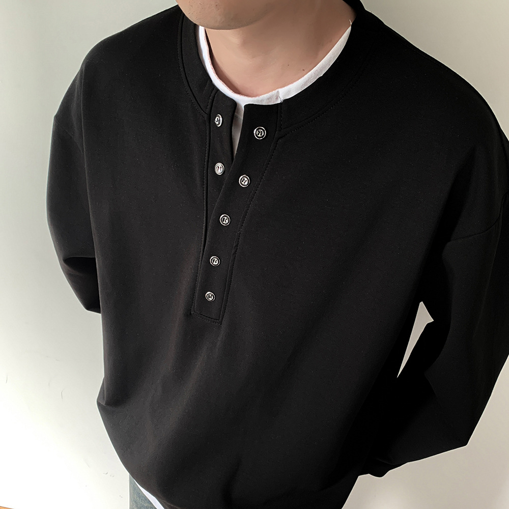 工厂批发男装潮长袖T恤太空棉新款设计圆领假两件T恤衫长袖情侣装