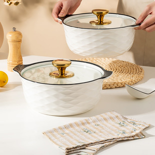 Double-Eared Extra-Large Sauerkraut Fish Bowl with Lid 2024 New Household Ceramic Large-Capacity Anti-Scalding Simple Soup Bowl Tangxiang