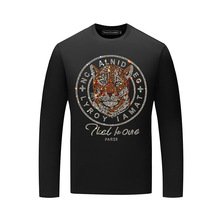 2025新款长袖t恤男士烫钻老虎头打底衫秋季新款潮流休闲圆领大码