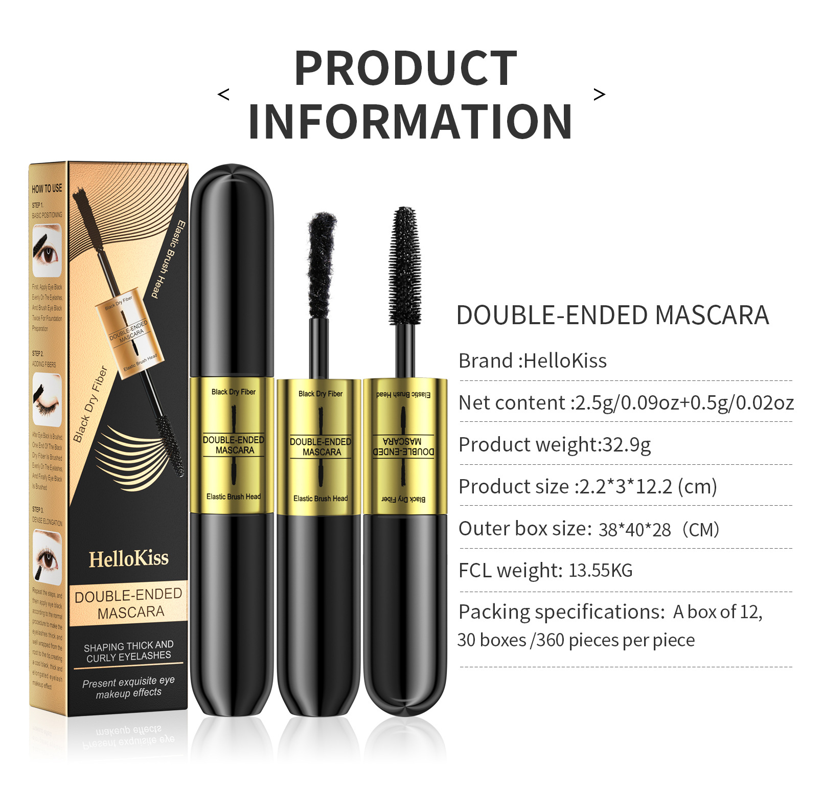 Hellokiss doppia testa due in uno innesto di fibra occhio nero impermeabile, denso, senza trucco, tinto e arricciato_voghion.com