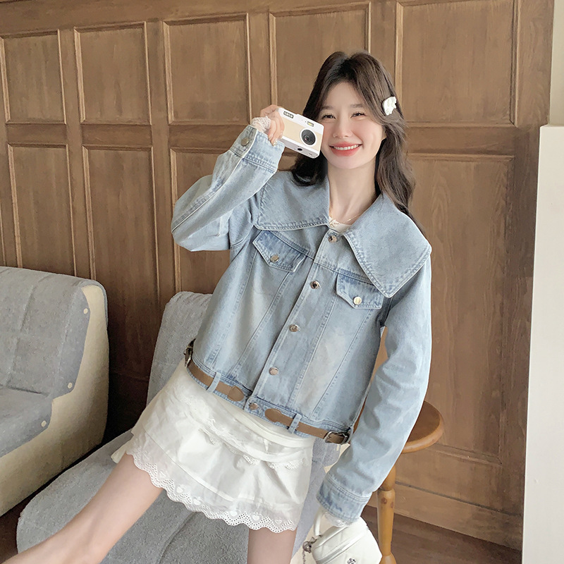 韩系chic减龄娃娃领牛仔外套女秋季2025年新款休闲百搭设计感上衣|undefined