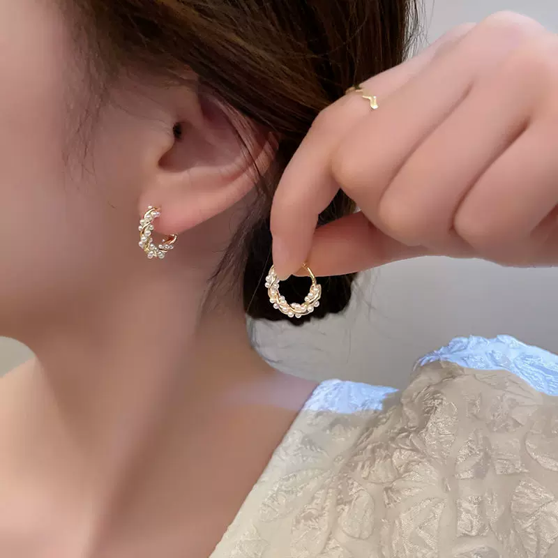 高级轻奢气质圆圈珍珠耳扣女s925银针耳圈女耳环小众设计感耳饰品