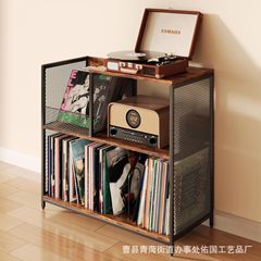 クロスボーダー鉄二層収納ラックホームリビングルームビニールレコード収納ラック研究鉄木製ブックアルバムCDラック