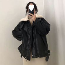 加绒加厚皮夹克外套女冬季新款韩版宽松百搭保暖机车服毛领皮衣