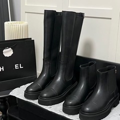 25 新款香香公主松紧骑士靴金属标厚底一脚蹬长靴切尔西烟筒短靴