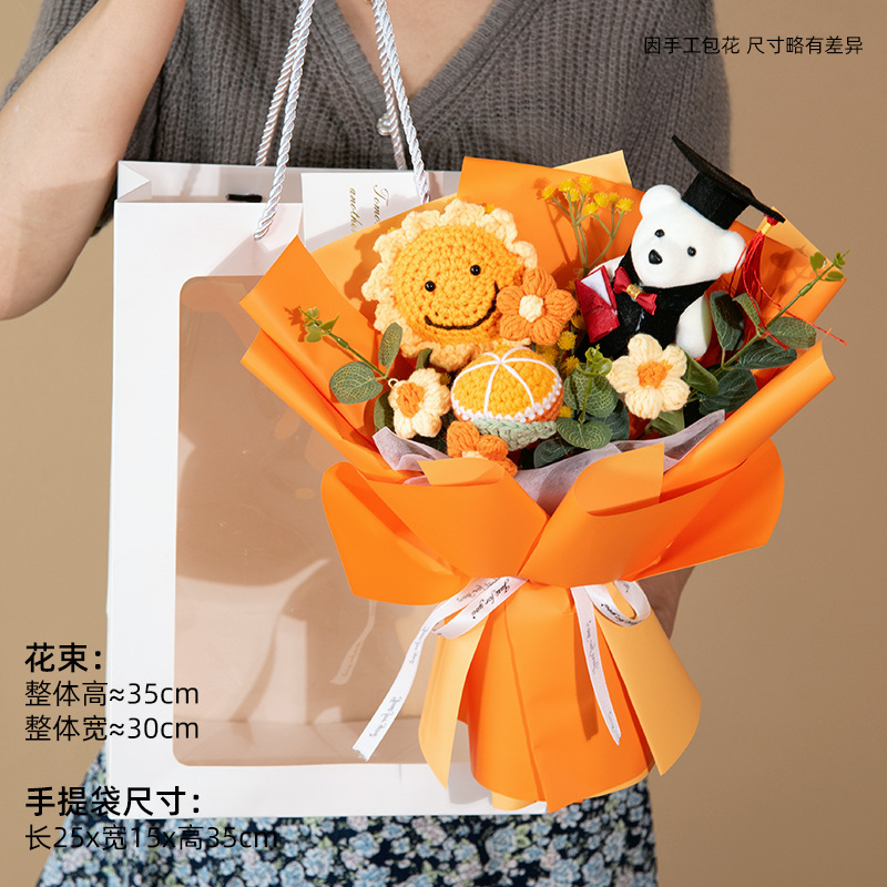 Girasoles creativo de punto de lana ramo de flores día del maestro de tejido a mano estudiantes adultos