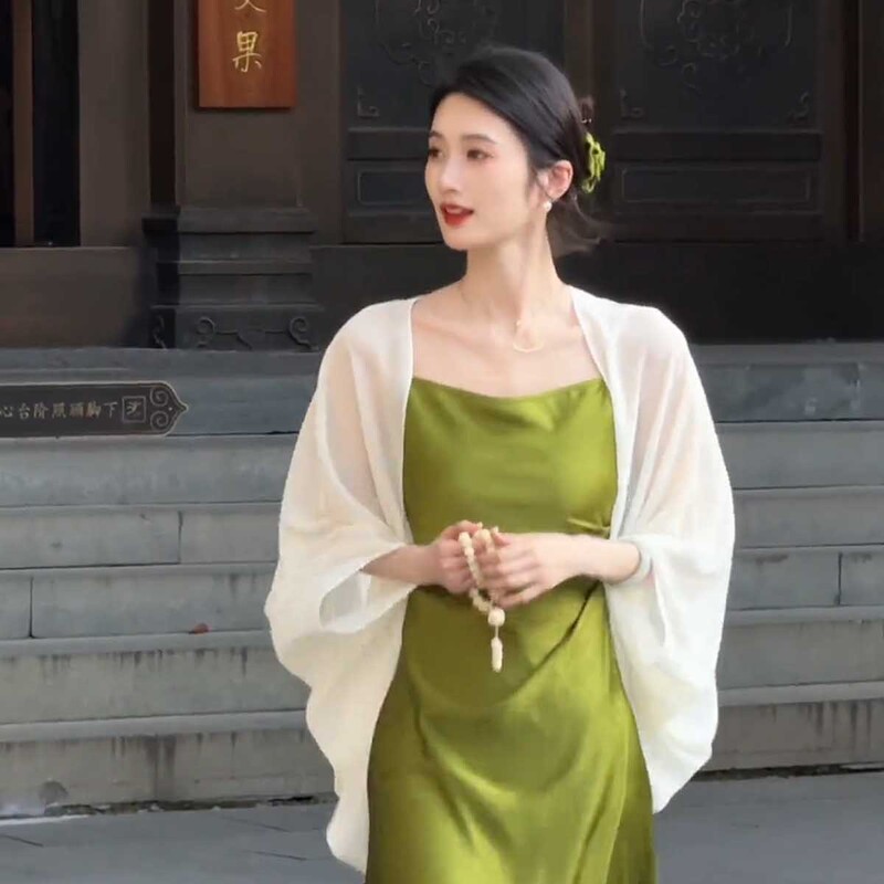夏用女性用スーパーフェアリーテンセル日焼け止め服、チャイナドレススカート、小さなショール、チュールカーディガンジャケット、通気性のあるブラウス|undefined
