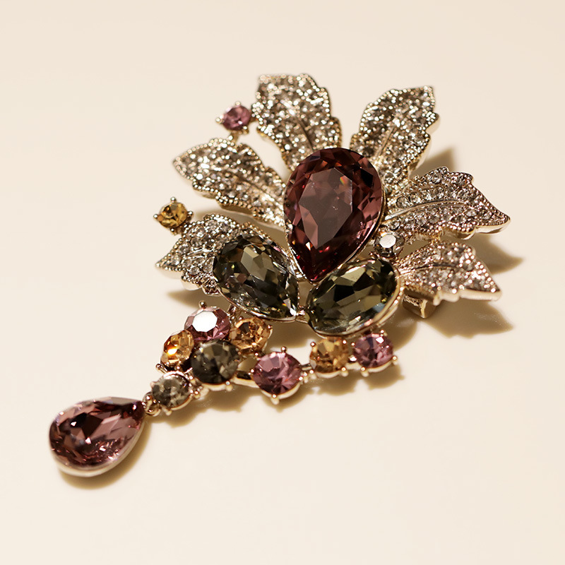 Neu Vintage Kristall Blume Brosche Schwere Industrie Medieval Schmuck_voghion.com