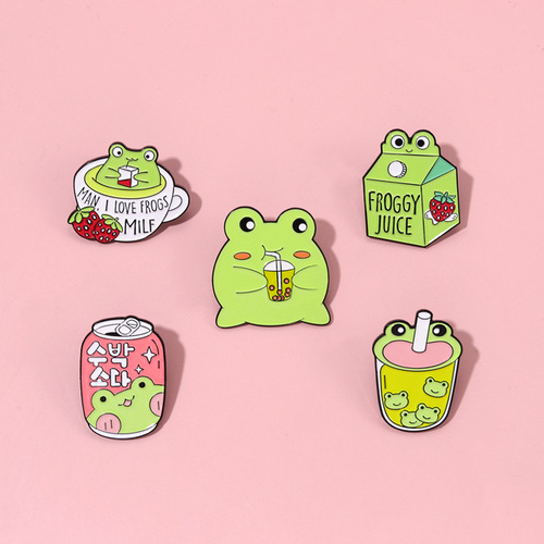 Cute and cute soda bottle cartoon frog shape badge personalized beverage bottle exquisite niche alloy corsage accessories
