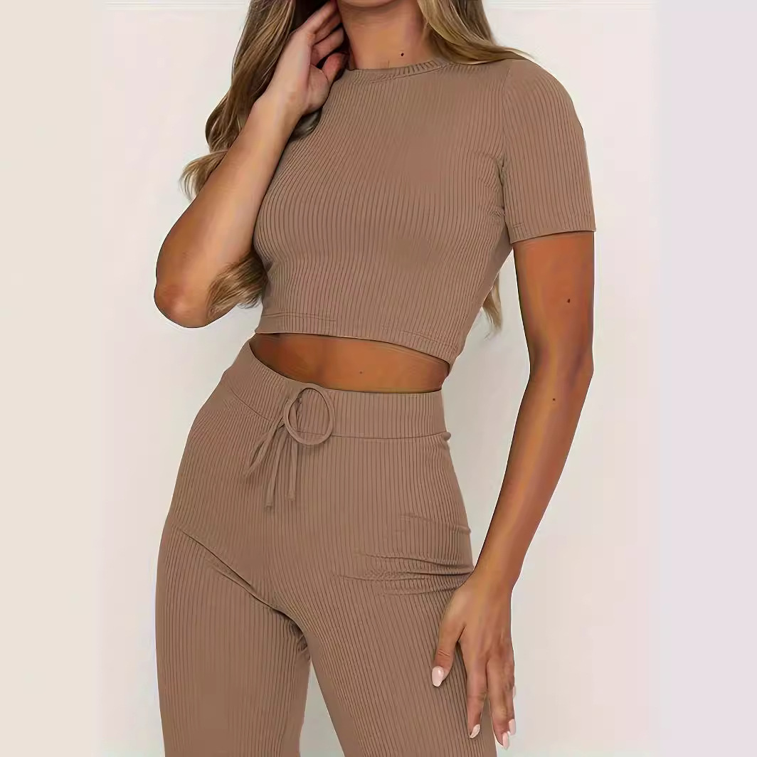 350g Weight Short Sleeve Sleeve Length Polyester Fabric Type Pant Co-ord Set Sets Type 2 Pieces Set Quantity Holiday, Daily Occasion Round Neck Neckline Slim Fit Type Solid Color Pattern Spring Season Women's Gender Streetwear Style Holiday Daily Women's Streetwear Solid Color Polyester Pant Co-ord Set Pants Sets 1