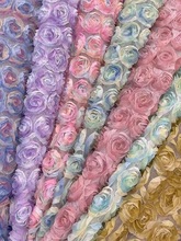 廠家直銷  新款高檔立體漸變玫瑰鈎花綉花 蕾絲花邊面料 刺綉布料