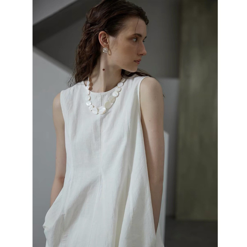 Moofeel French-Style Cotton and Linen Shirt 2026 Summer New Style Waist-Cinching Round Neck Sleeveless Unique Linen Top