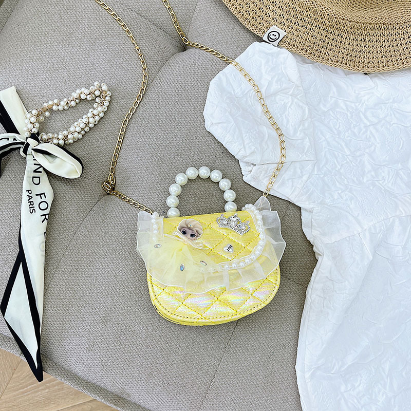 2021 nuevo bolso para niños linda chica de moda princesa occidental mini bolso de hombro de malla bolsa de mensajero de perlas