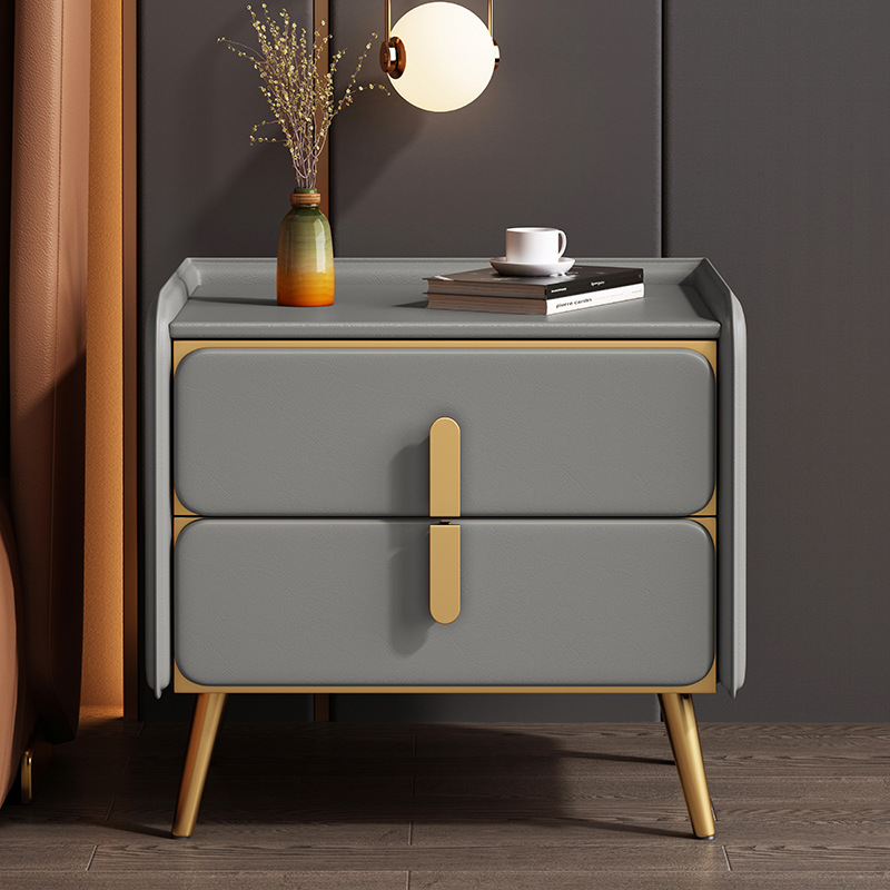 Madera maciza mesita de noche Luz de lujo de alto grado dormitorio simple moderna mesita de noche hogar roca placa pequeña mesita de noche gabinete de almacenamiento